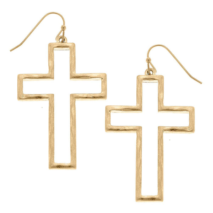 Lydia Cross Earrings in Worn Gold