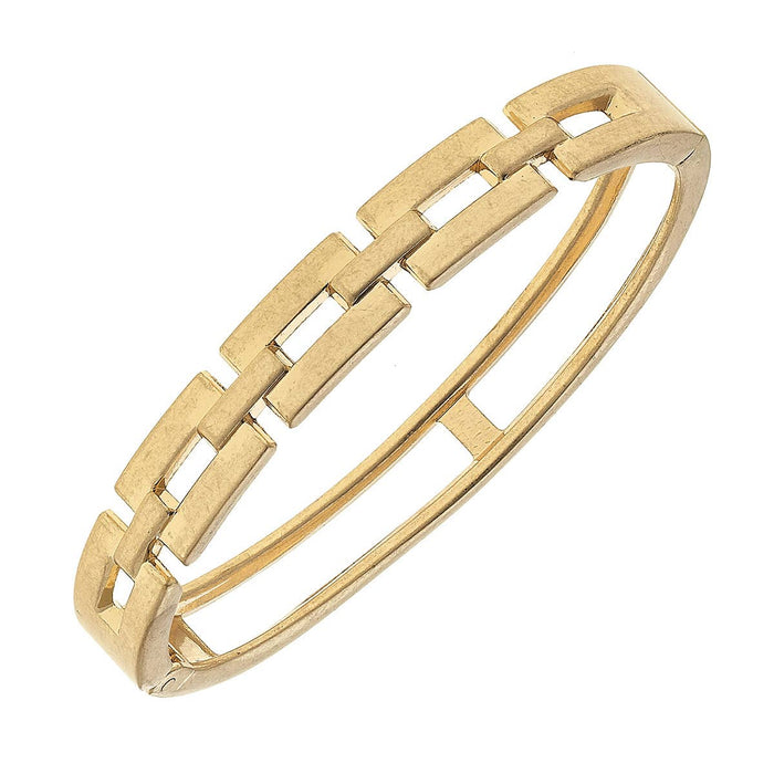 Quinn Chain Link Hinge Bangle in Worn Gold
