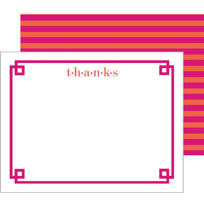Fretwork Stripe Flat Notecards | Hot Pink + Orange