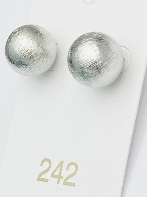 Earring, BIG Ball Stud, Brushed Silver
