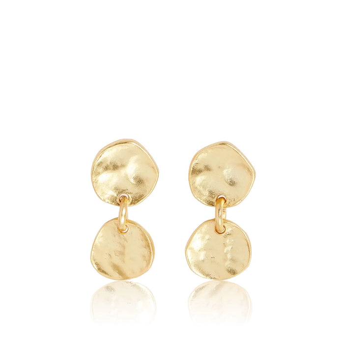 Earrings, Medallion Disc Drop, Gold