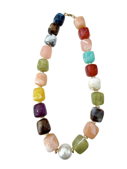 Paula Chunky Beaded Pearl Necklace, Dark Multi