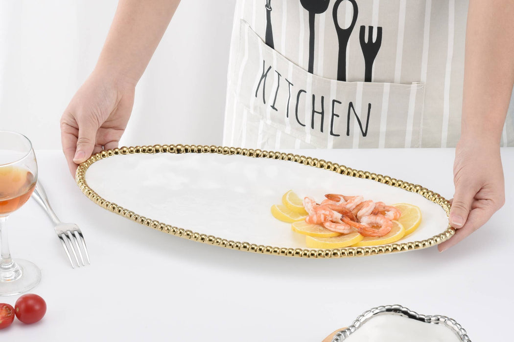 Oval Serving Piece, White and Gold