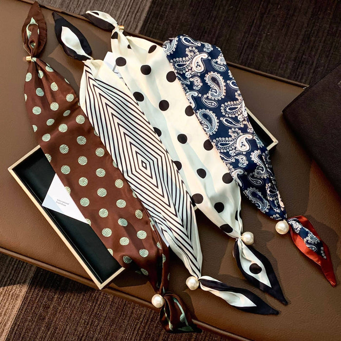 Magnetic Pearl Neck Scarf, White w/Black Dots