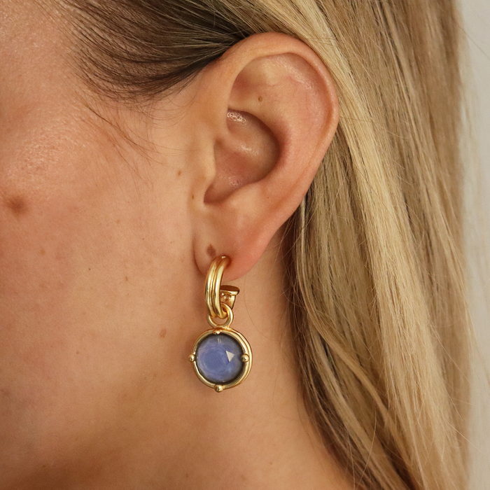 Earrings, Double-Rim Gem Hoops, Soft Denim Blue