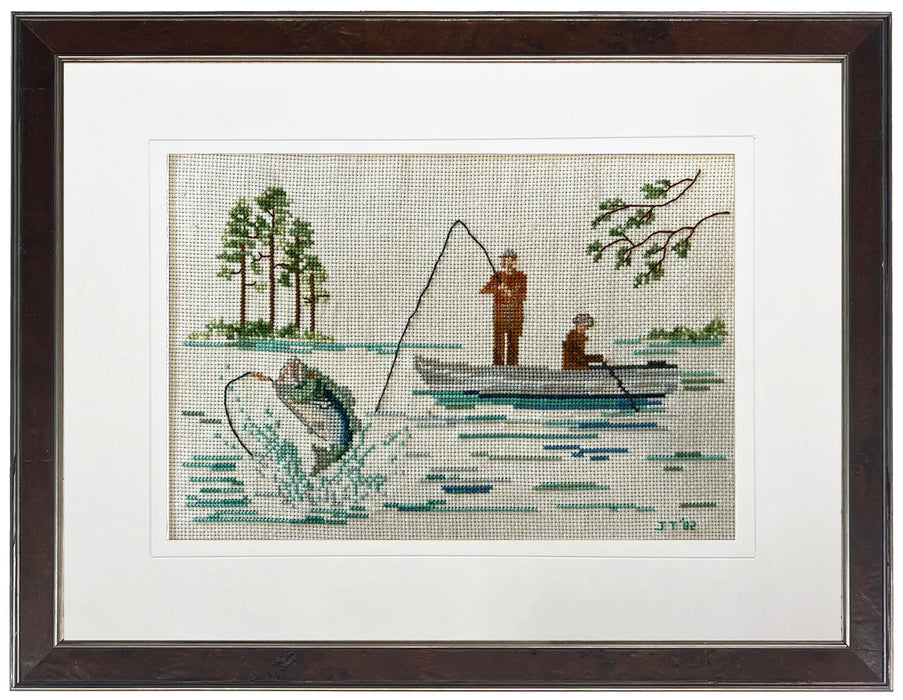 Art Print, Vintage Fishing Cross Stitch