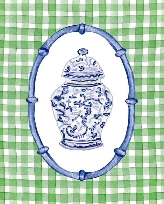 Art Print, Ginger Jar 1, Green Check