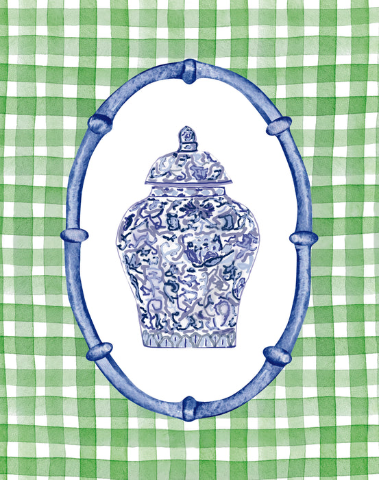 Art Print, Ginger Jar 2, Green Check