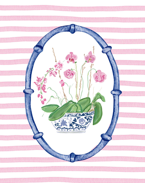 Art Print, Pink Orchids, Pink Stripes