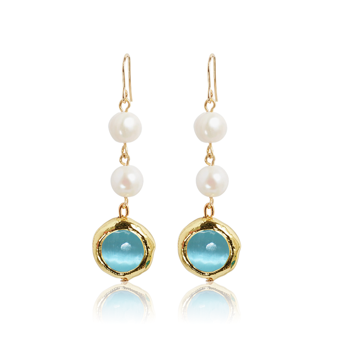 Earrings, Dolce Linear Drop, Aquamarine Blue