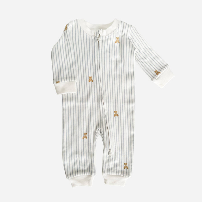 Layette Organic Zipper Romper, Teddy Bear Blue
