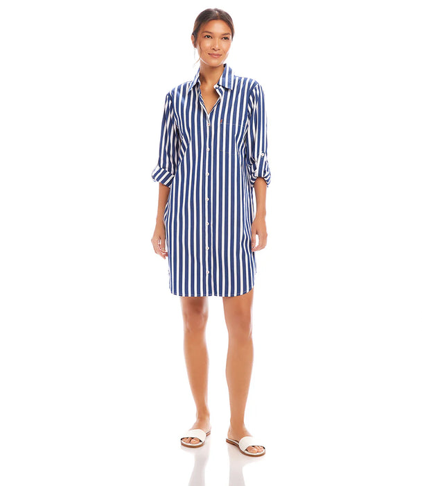 Karen Kane PRoll Top Striped Shirtdress