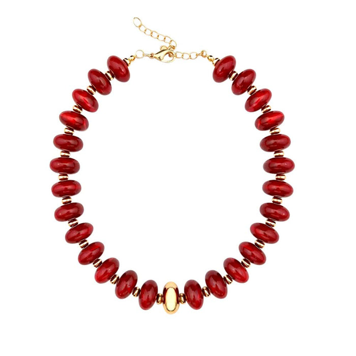 Necklace, Evan Chunky Beaded - Maroon