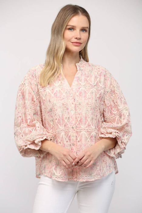 Pretty in Pink Bubble Sleeve Blouse