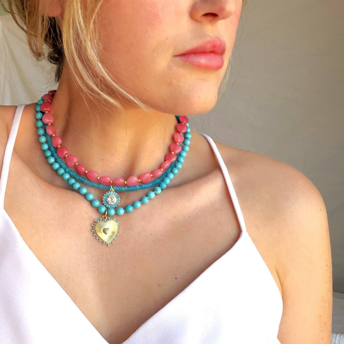Lottie Heart Beaded Necklace, Blue