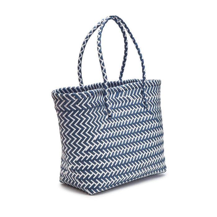 Blue and White Woven Tote