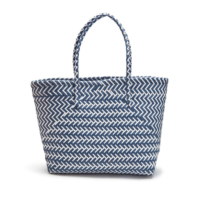 Blue and White Woven Tote