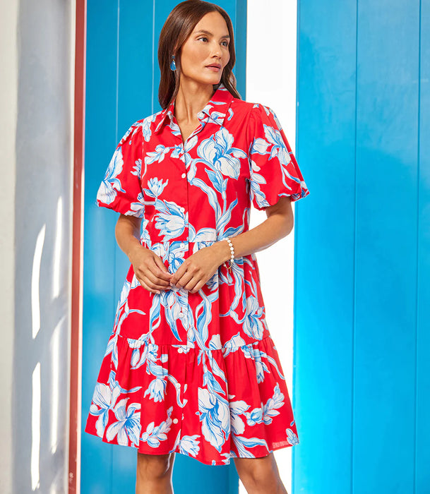 Karen Kane Puff Sleeve Tiered Shirtdress