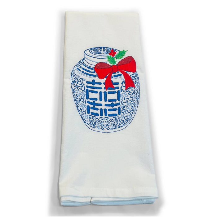 Towel - Ginger Jar with Red Bow with white