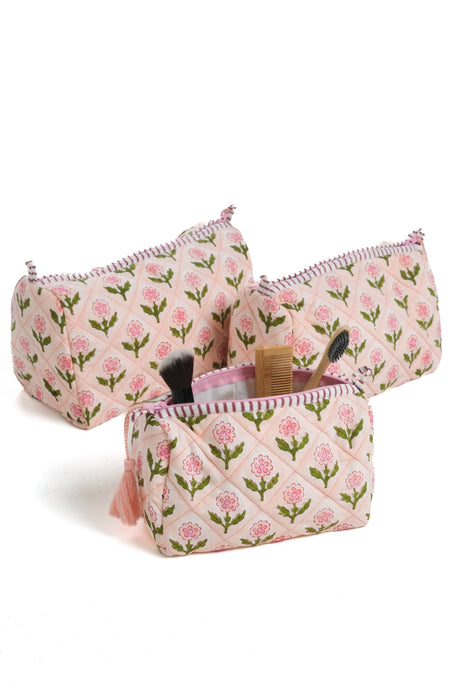Mona Blockprint Makeup Bag in Pink (Medium)