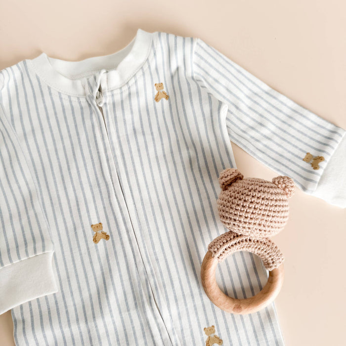 Layette Organic Zipper Romper, Teddy Bear Blue