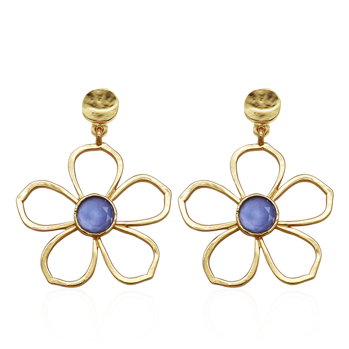 Earrings, Bloom Drop, Soft Denim Blue