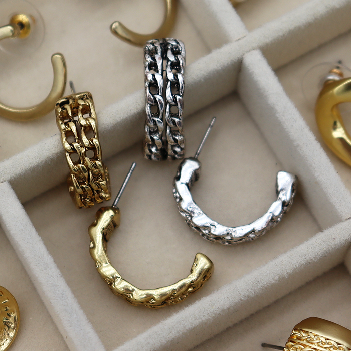 Earrings, Edgy Double-Strand Chain, Silver