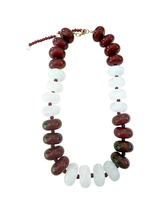 Necklace, Carissa Chunky Beaded - Maroon/White Mix