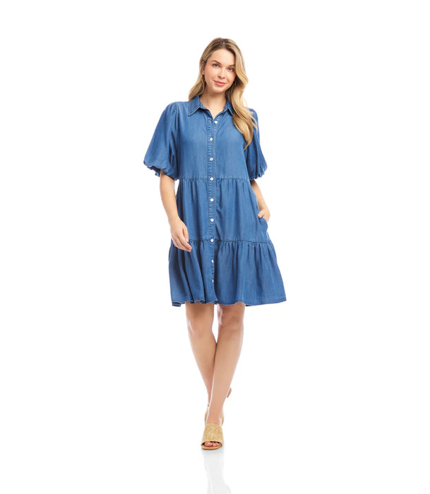 Karen Kane Puff Sleeve Tiered Shirtdress, Chambray