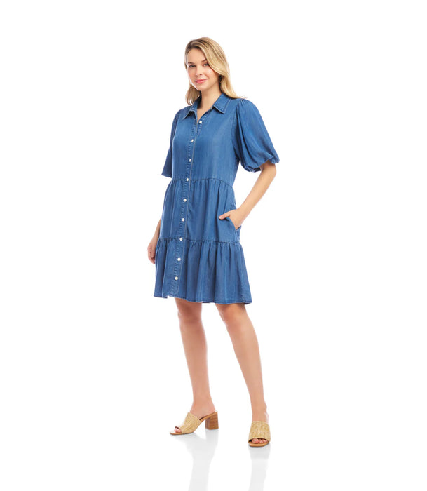 Karen Kane Puff Sleeve Tiered Shirtdress, Chambray