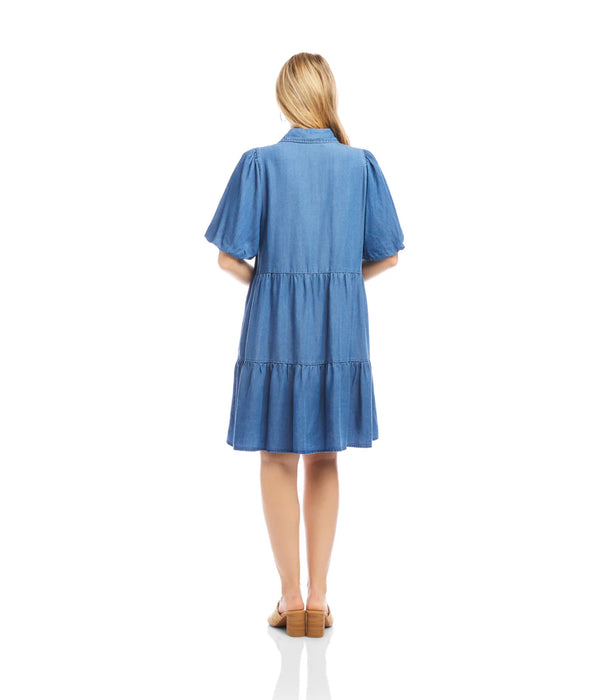 Karen Kane Puff Sleeve Tiered Shirtdress, Chambray