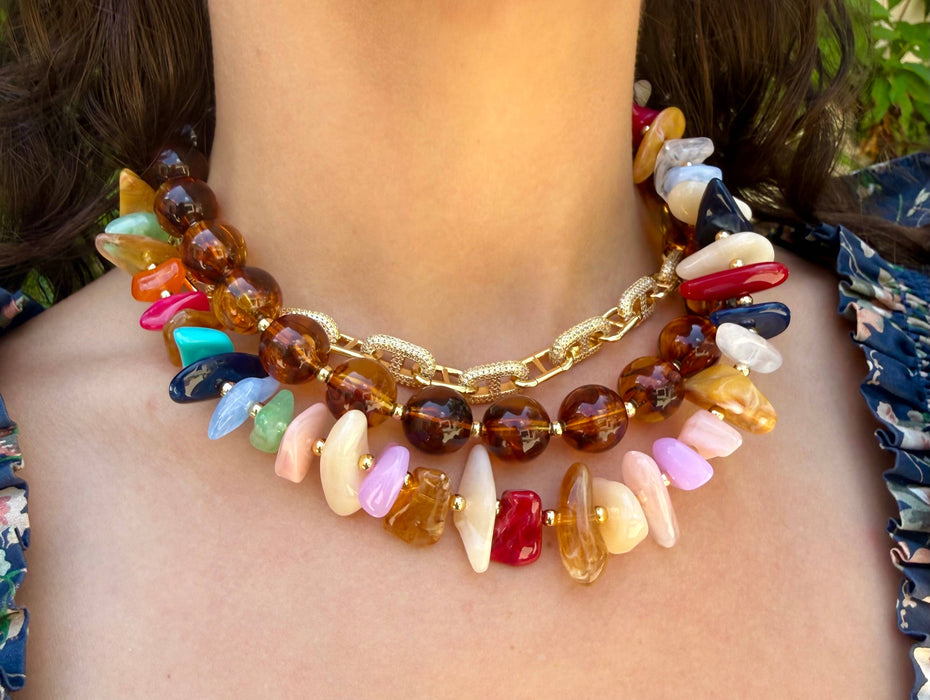 Necklace, Avery Chunky Beaded - Tortoise