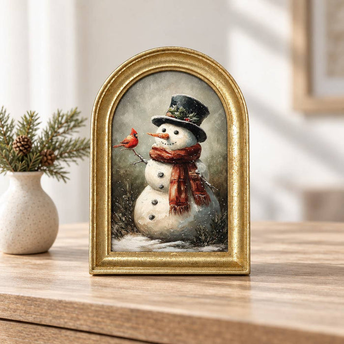 Gold Arch Framed Snowman Art Print