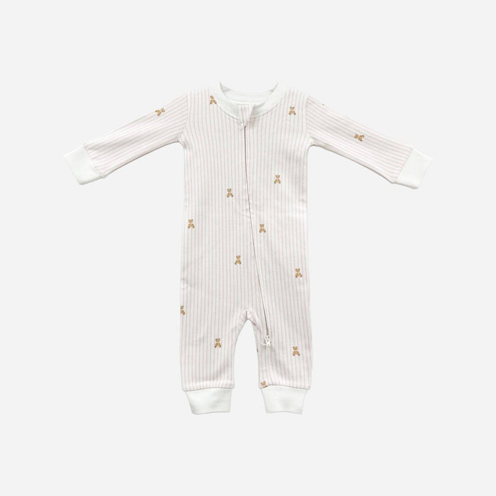 Knit Zipper Romper, Teddy Bear Pink
