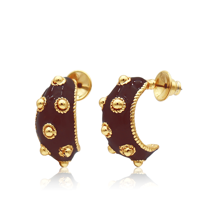 Earrings, Dots Thick Hoops in Espresso Enamel