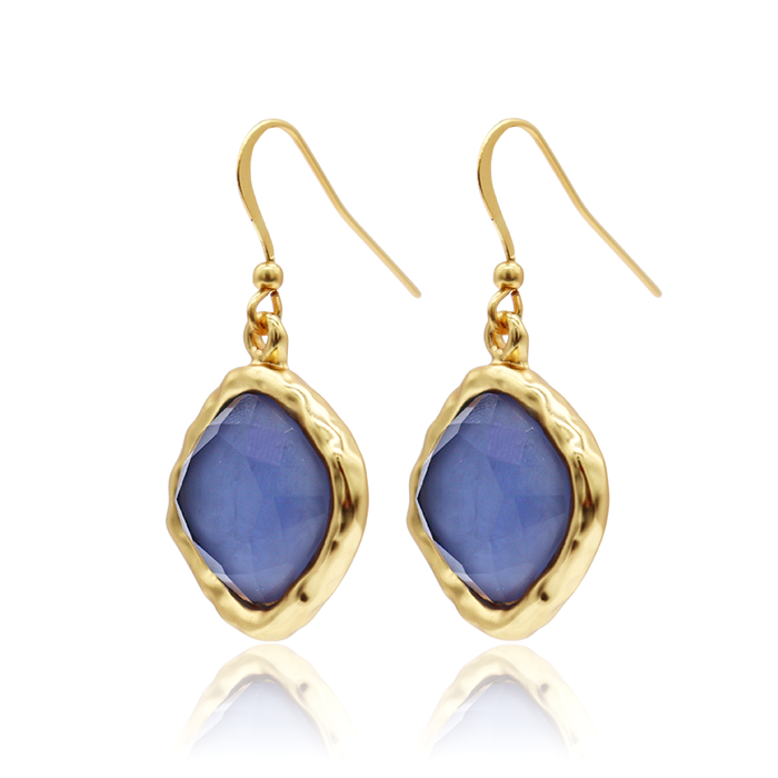 Mocha Stone Drop Earrings - 24K Gold Plated: Soft denim blue