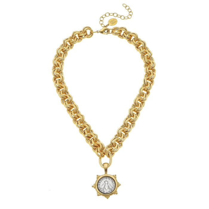 Necklace, Florence Bee Coin with Gold Chain