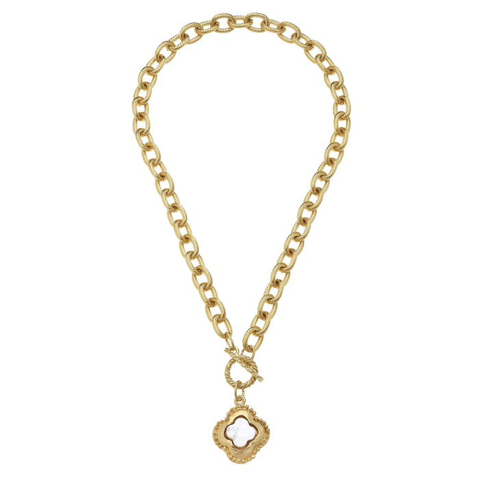 Necklace, Gold Clover with Mother of Pearl