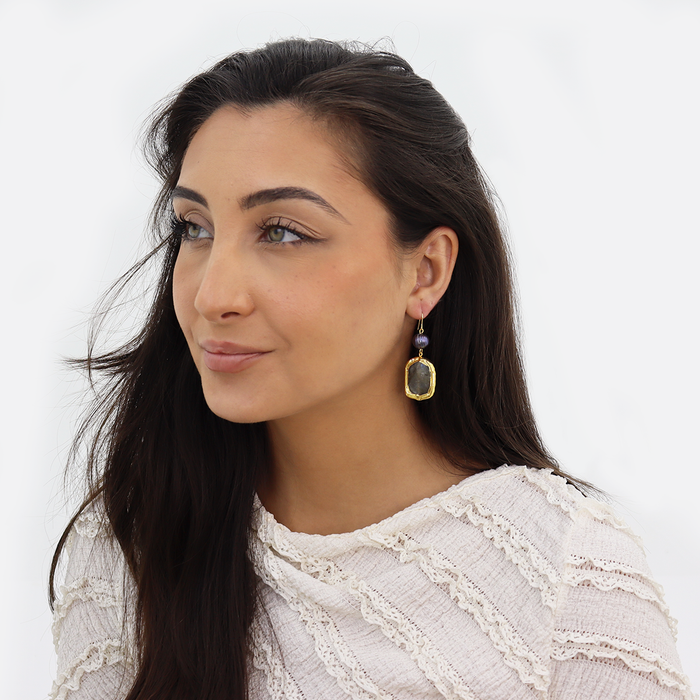 Earrings, Labradorite x Peacock Pearl