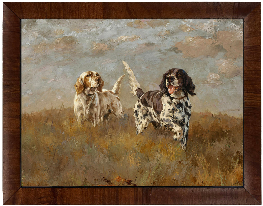 Art Print, Vintage Hunting Dogs Oil Reproduction