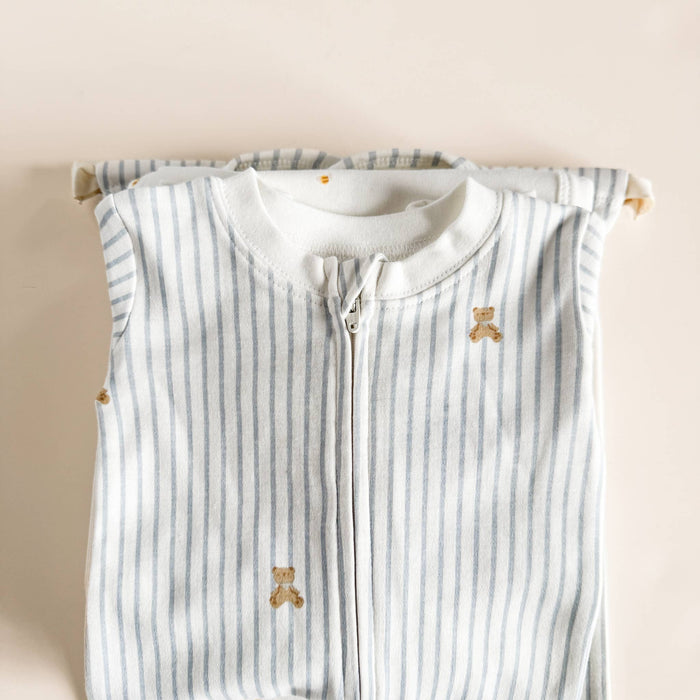 Layette Organic Zipper Romper, Teddy Bear Blue