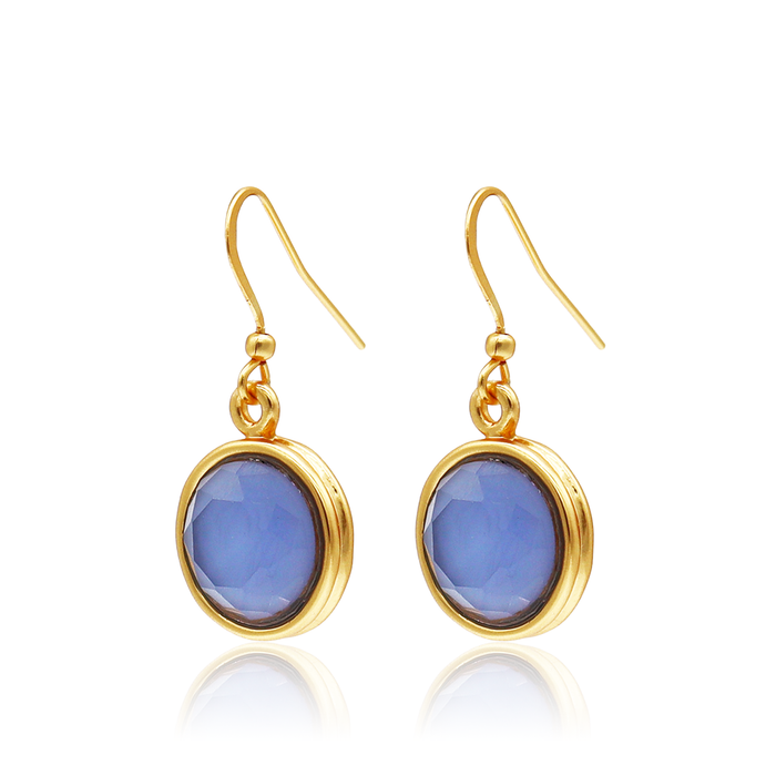 Cabochon Gem Dangle Earrings blue - 24K Gold Plated