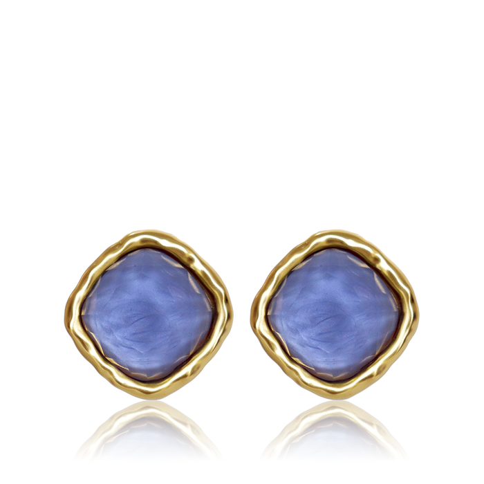 Earrings, Bezel Gem Studs, Soft Denim Blue