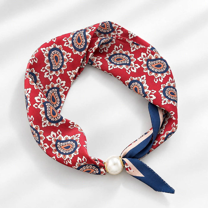 Magnetic Pearl Neck Scarf, Blue Paisley
