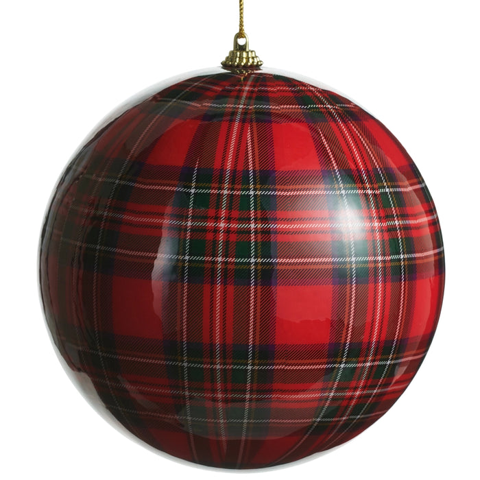 Red Plaid Ball Ornament, 2 Sizes
