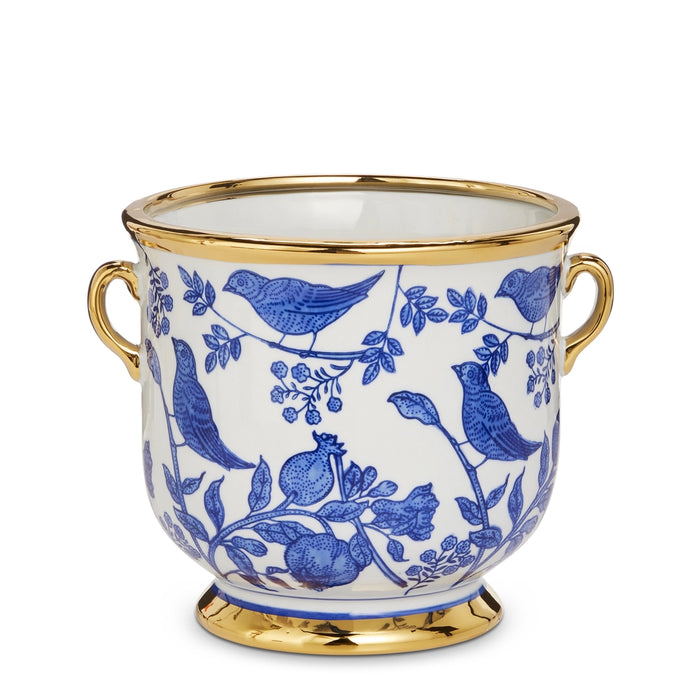Cache Pot with Handles, Blue Birds