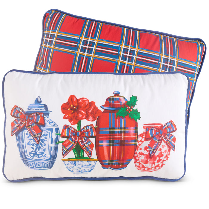 Throw Pillow, Chinoiserie and Plaid