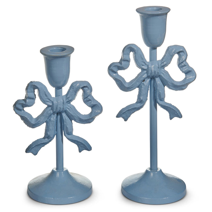 Blue Bow Candlesticks, 2 Sizes