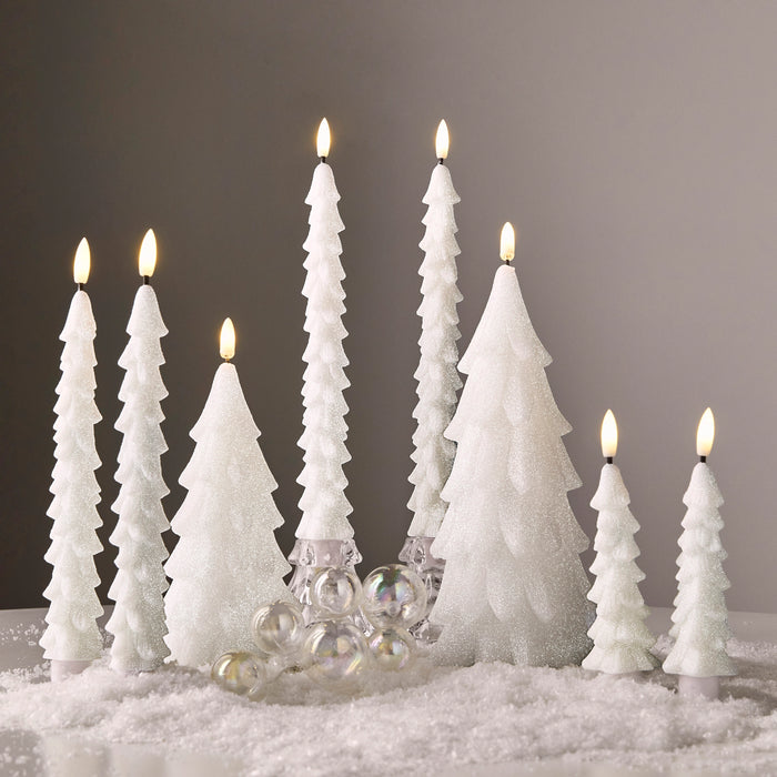Flameless White Tree Taper Candles, Set of 2