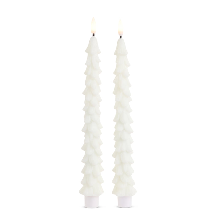 Flameless White Tree Taper Candles, Set of 2